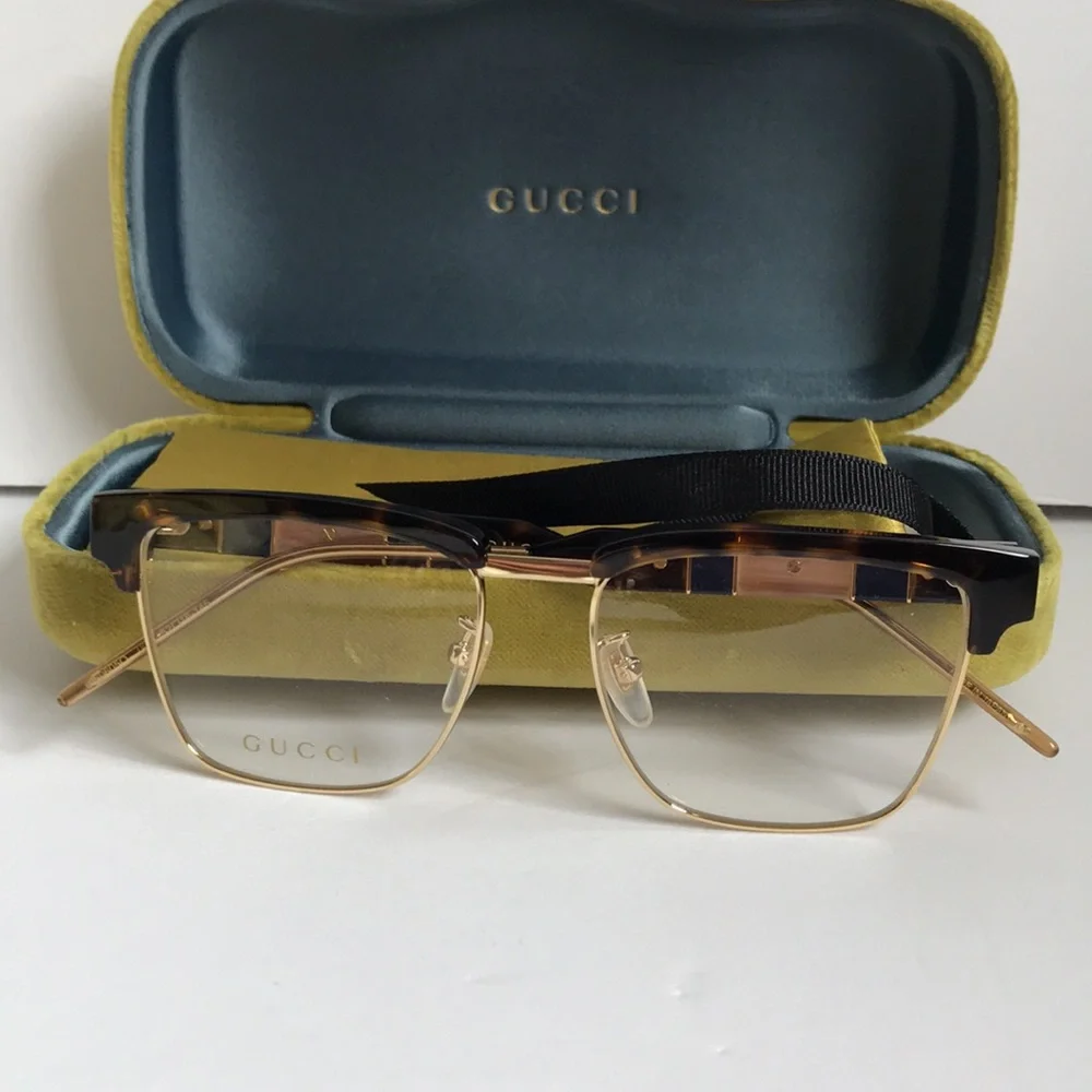 New Authentic Gucci GG0605O Men’s Tortoiseshell and Gold Optical Glasses
